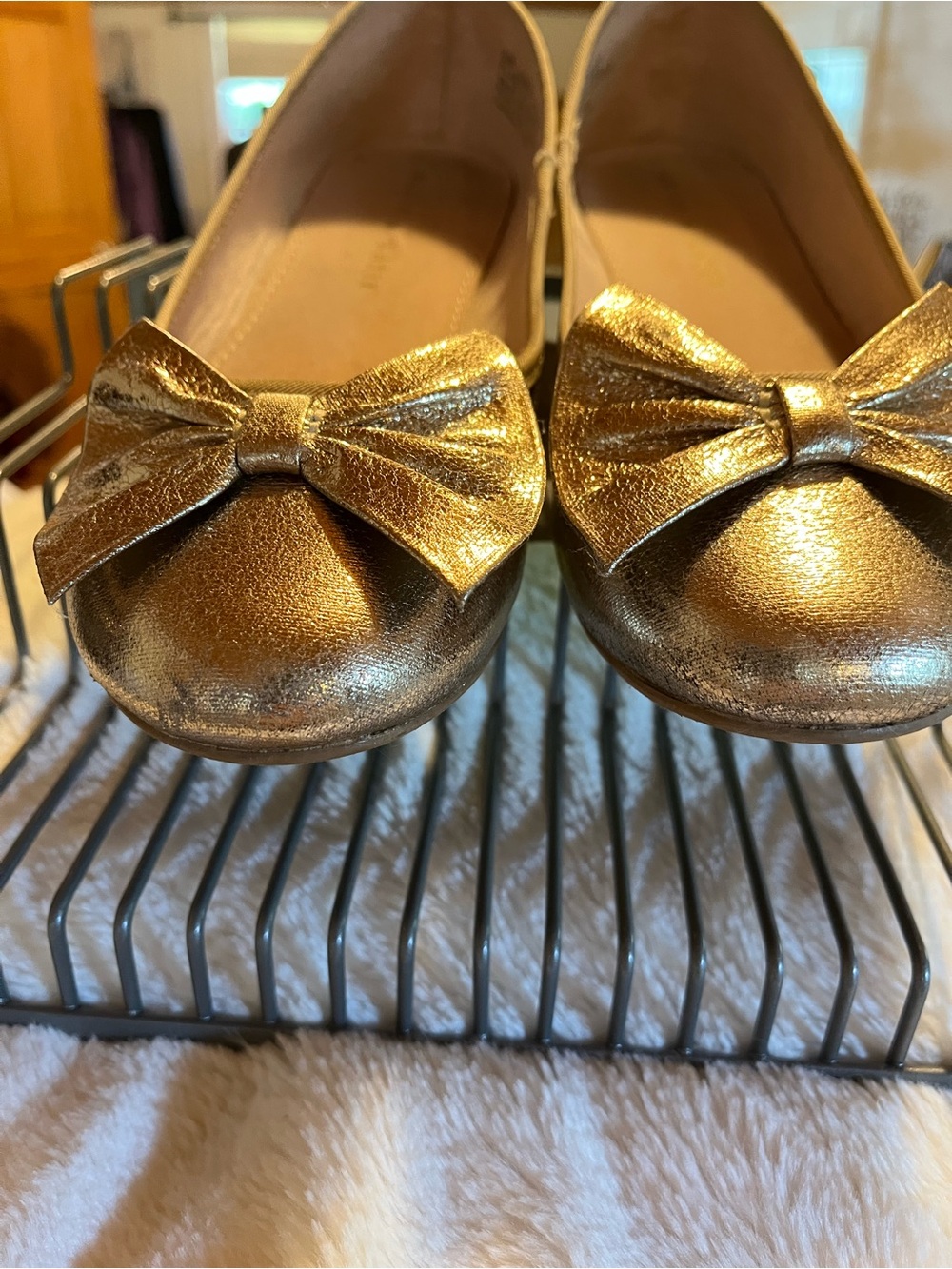 Metallic Gold Bow Ballet Flats -Girls